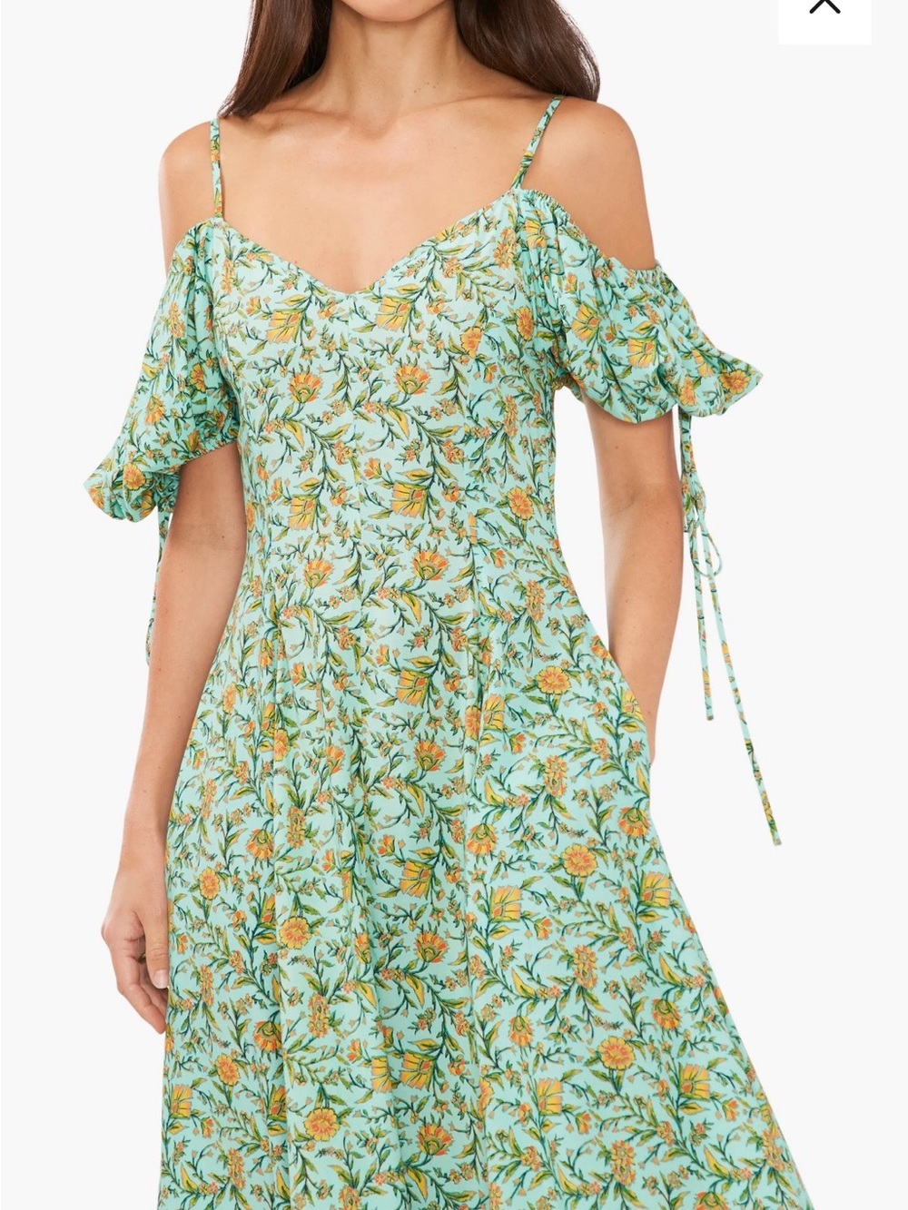 Green Floral Off-Shoulder Midi Dress